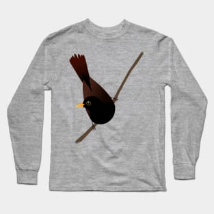 Blackbird sitting on a diagonal branch Long Sleeve T-Shirt